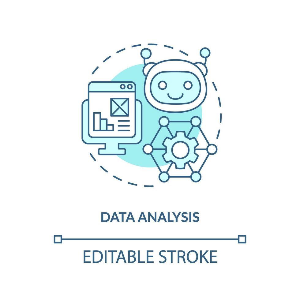 2d editável dados análise azul fino linha ícone conceito, isolado vetor, ilustração representando superprodução. vetor
