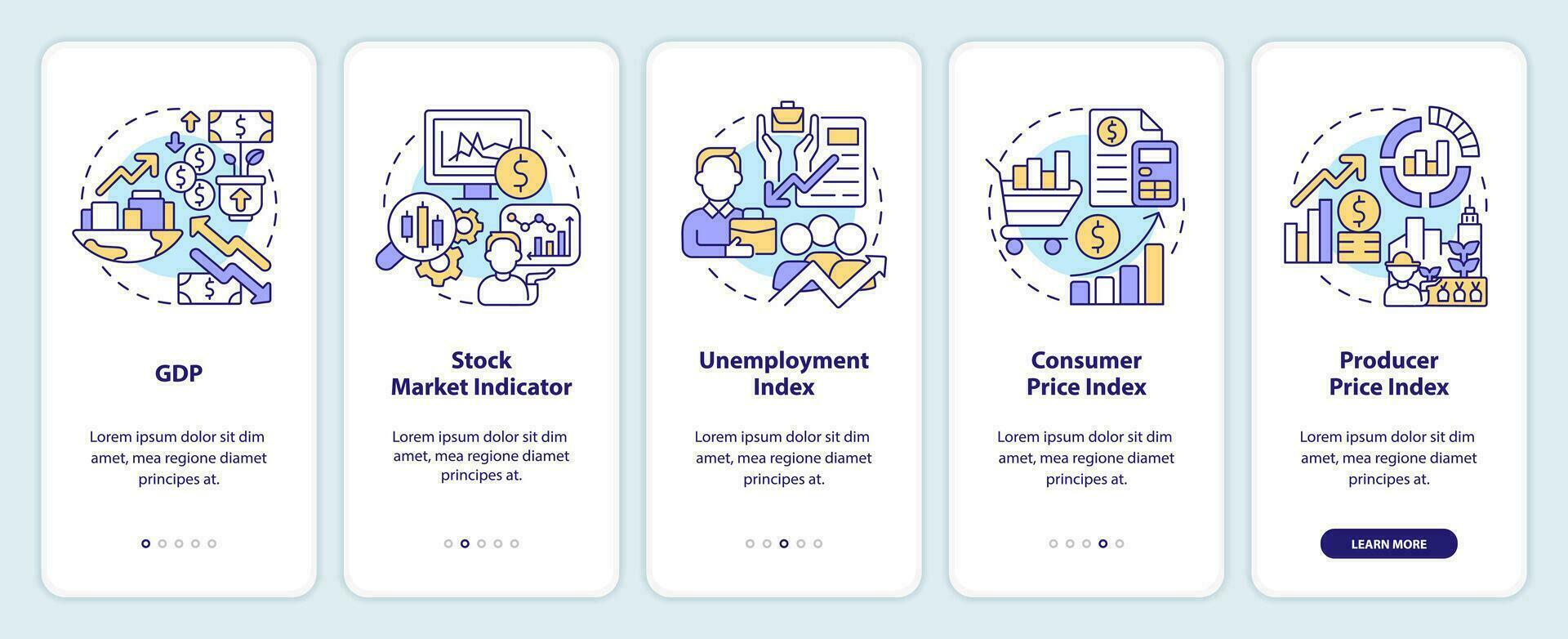 econômico indicadores onboarding Móvel aplicativo tela. analytics passo a passo 3 passos editável gráfico instruções com linear conceitos. interface do usuário, ux, gui modelo vetor