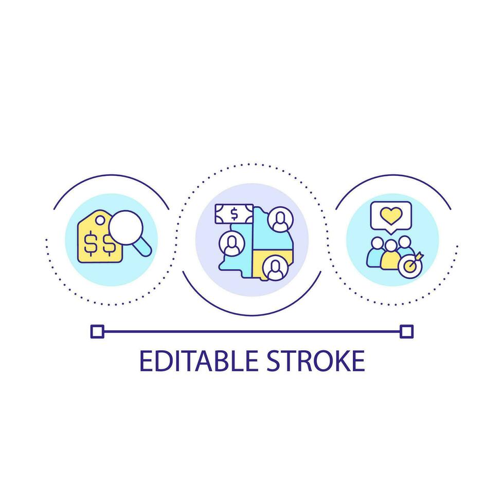 precificação estratégia ciclo conceito ícone. comércio e varejo. satisfeito clientes. produtos custo abstrato idéia fino linha ilustração. isolado esboço desenho. editável acidente vascular encefálico vetor