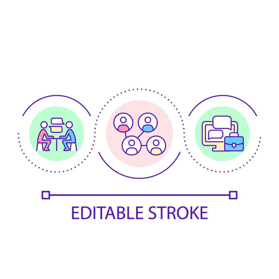 expandir empregados estrutura ciclo conceito ícone. hr recrutamento. profissional relação. trabalhos rede abstrato idéia fino linha ilustração. isolado esboço desenho. editável acidente vascular encefálico vetor