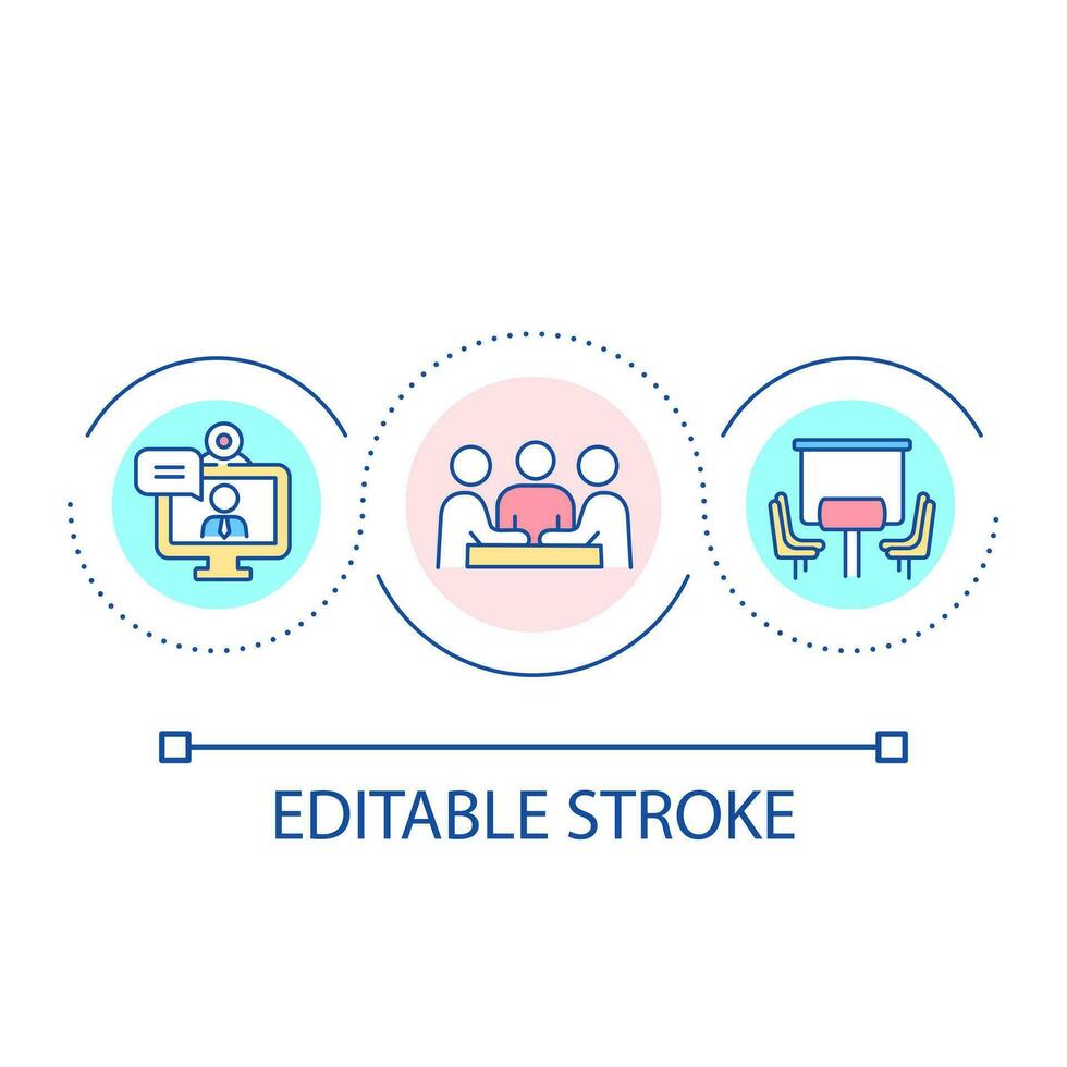 trabalhos encontro ciclo conceito ícone. o negócio conferência. equipe discussão. coletivo debate abstrato idéia fino linha ilustração. isolado esboço desenho. editável acidente vascular encefálico vetor
