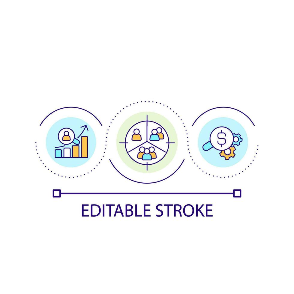 público segmentação ciclo conceito ícone. marketing e comércio. grupos do consumidores. o negócio abstrato idéia fino linha ilustração. isolado esboço desenho. editável acidente vascular encefálico vetor