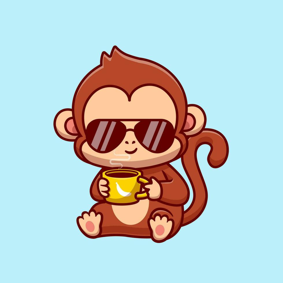 fofa legal macaco beber café desenho animado vetor ícone ilustração. animal beber ícone conceito isolado Prêmio vetor. plano desenho animado estilo