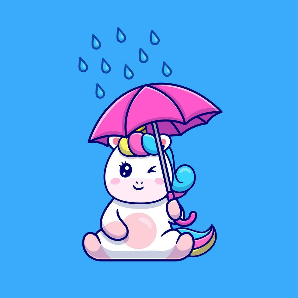 fofa unicórnio segurando guarda-chuva desenho animado vetor ícone ilustração. animal natureza ícone conceito isolado Prêmio vetor. plano desenho animado estilo