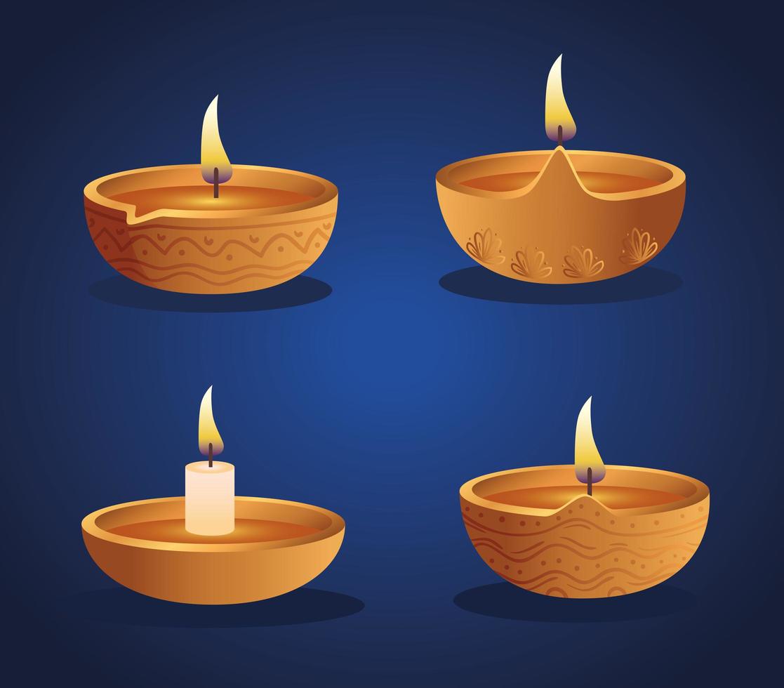 feliz diwali diya velas conjunto desenho vetorial vetor