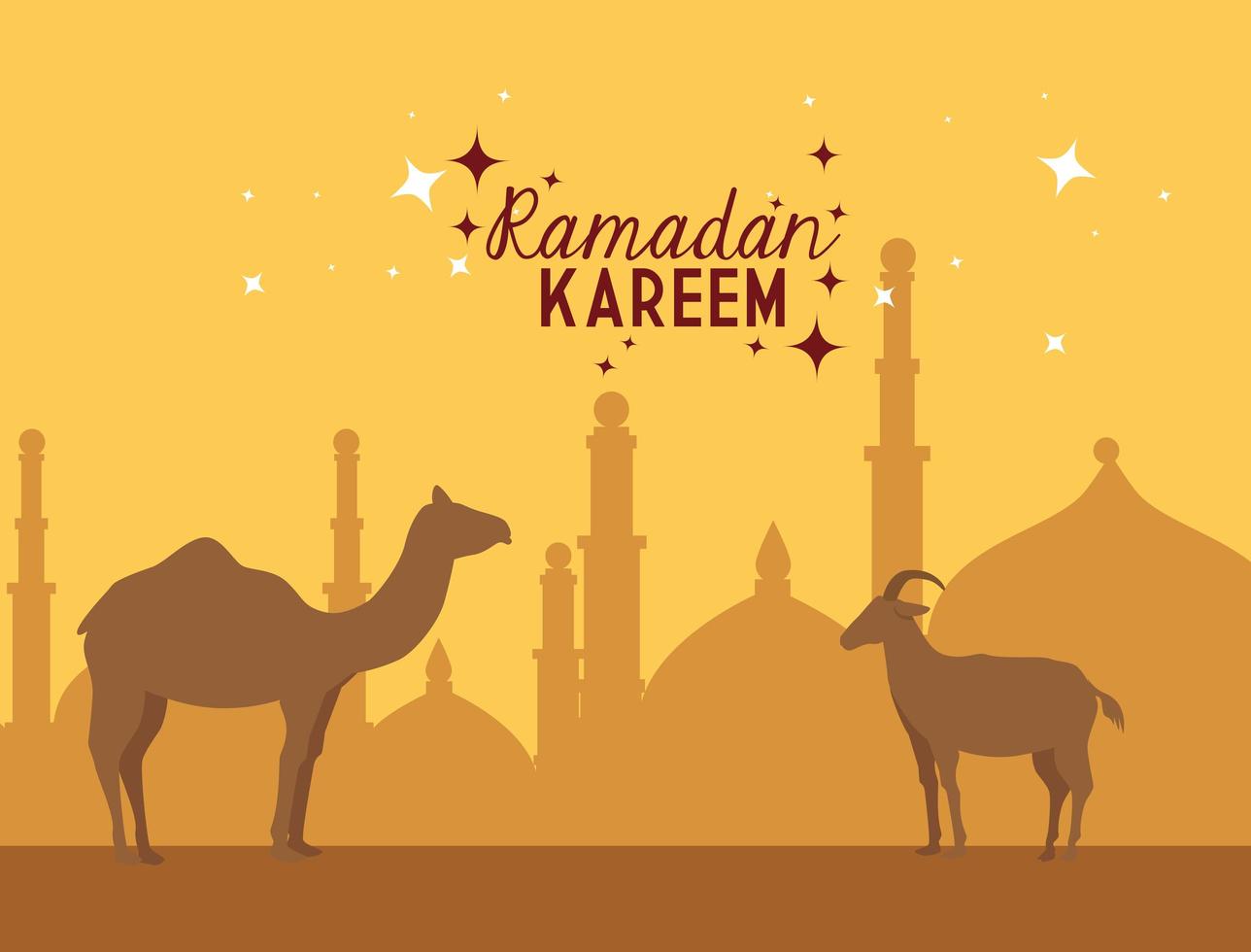 pôster ramadan kareem com camelos vetor