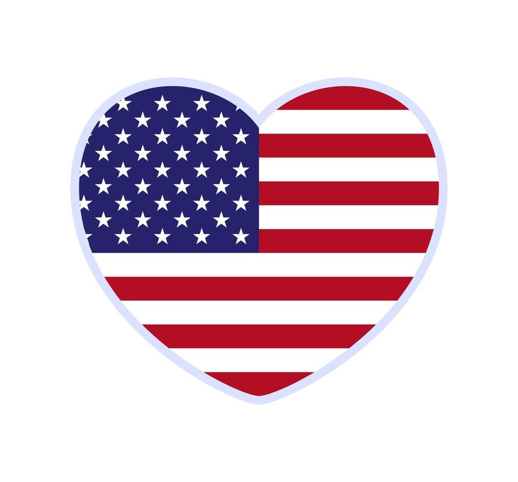 bandeira dos EUA em forma de coração. ícone plana coração símbolo de amor na bandeira nacional de fundo. ilustração vetorial. vetor
