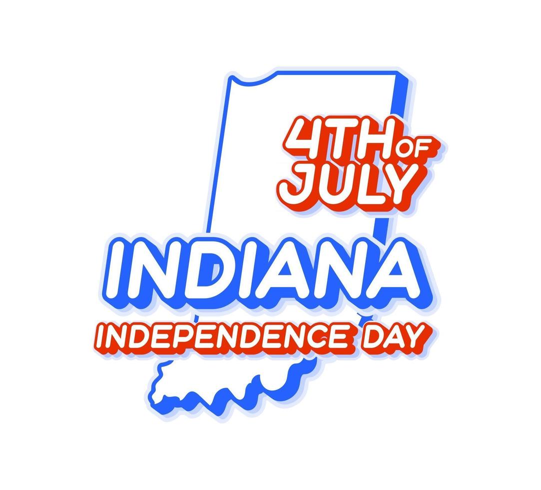 estado de indiana 4 de julho, dia da independência com mapa e cor nacional dos EUA forma em 3D de ilustração em vetor estado dos EUA