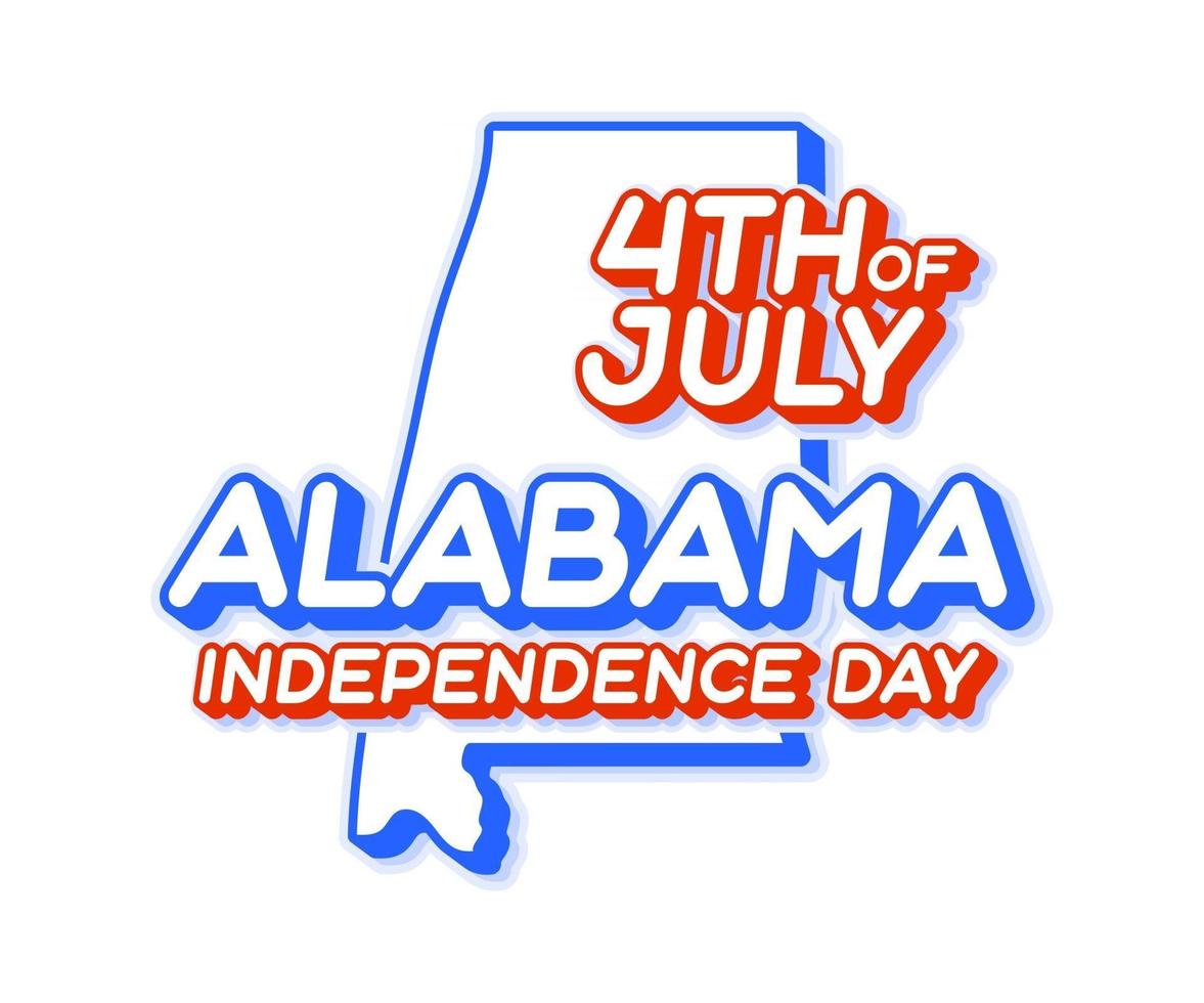 estado de alabama, 4 de julho, dia da independência com mapa e cor nacional dos EUA, forma em 3D de ilustração em vetor estado dos EUA