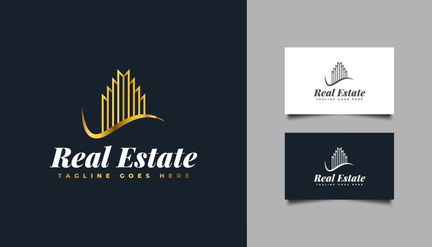 design de logotipo de ouro imobiliário de luxo. construção, arquitetura, construção ou logotipo da casa vetor