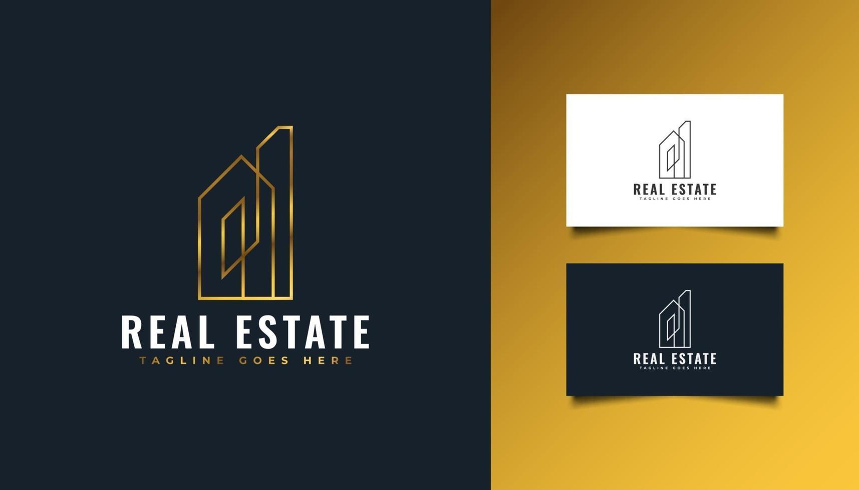 logotipo minimalista de imóveis com estilo de linha em gradiente dourado. construção, arquitetura, construção ou logotipo da casa vetor