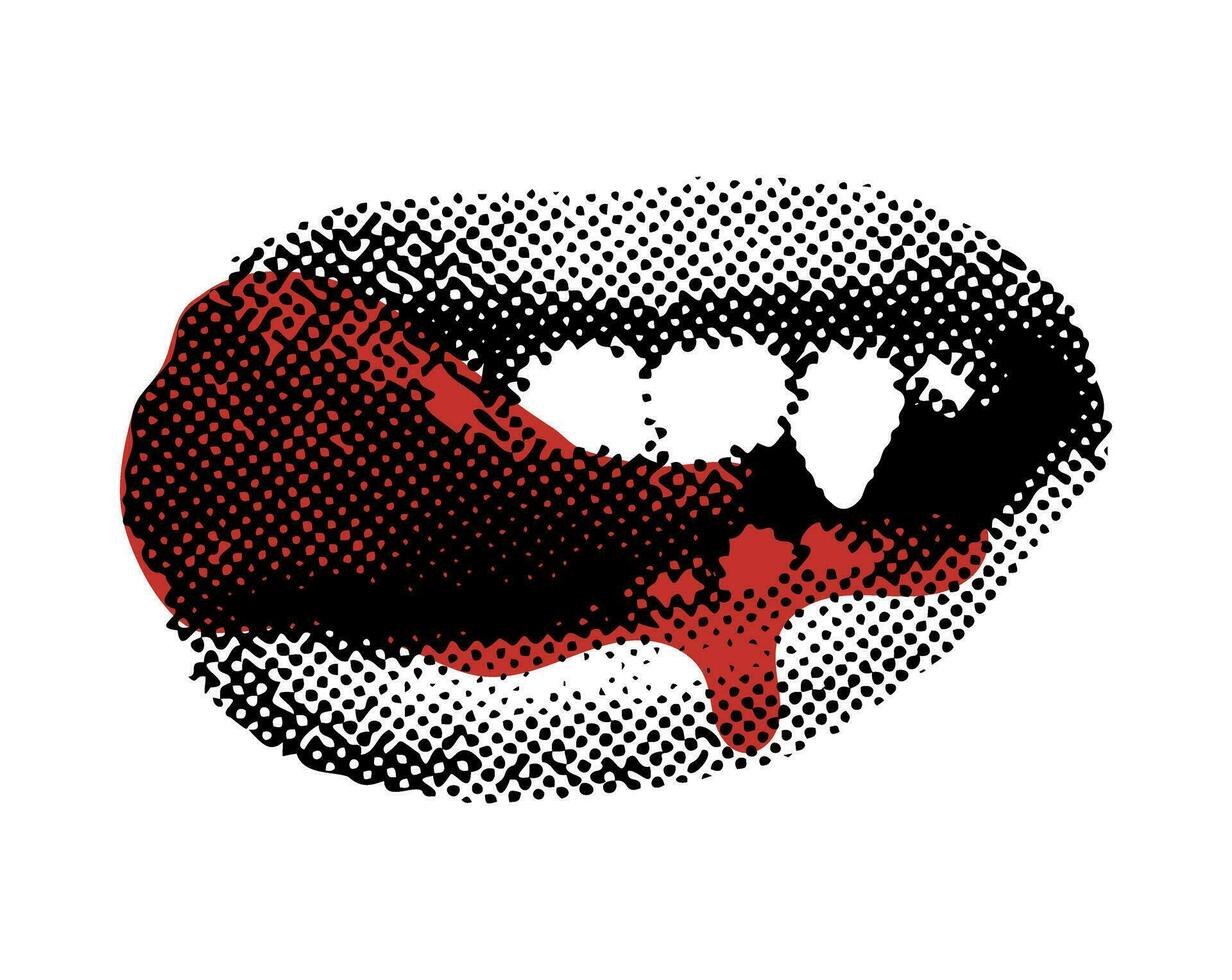 fêmea vampiro lábios dia das Bruxas meio-tom colagem vetor ilustração