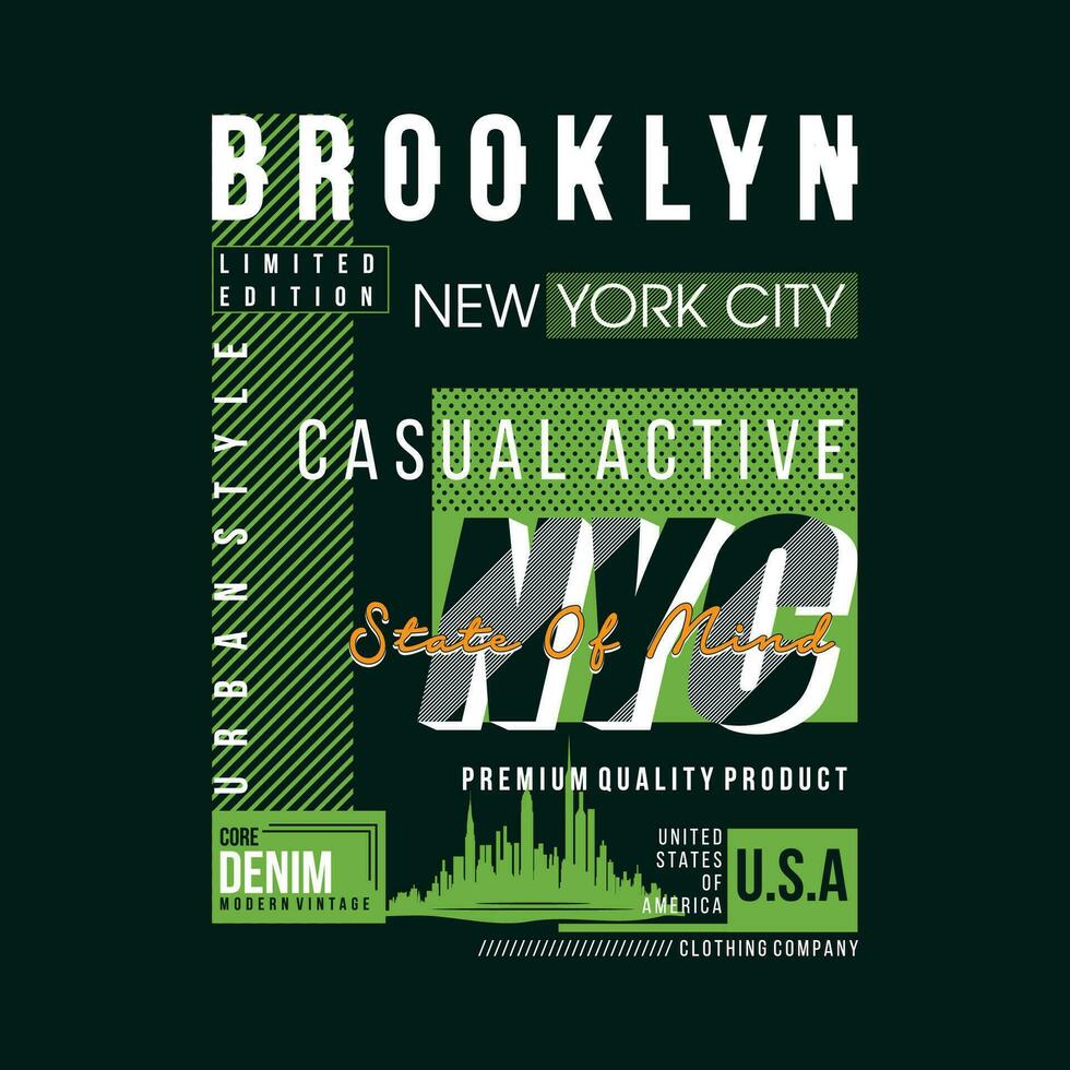 Brooklyn texto quadro, gráfico t camisa projeto, tipografia vetor, ilustração, casual estilo vetor