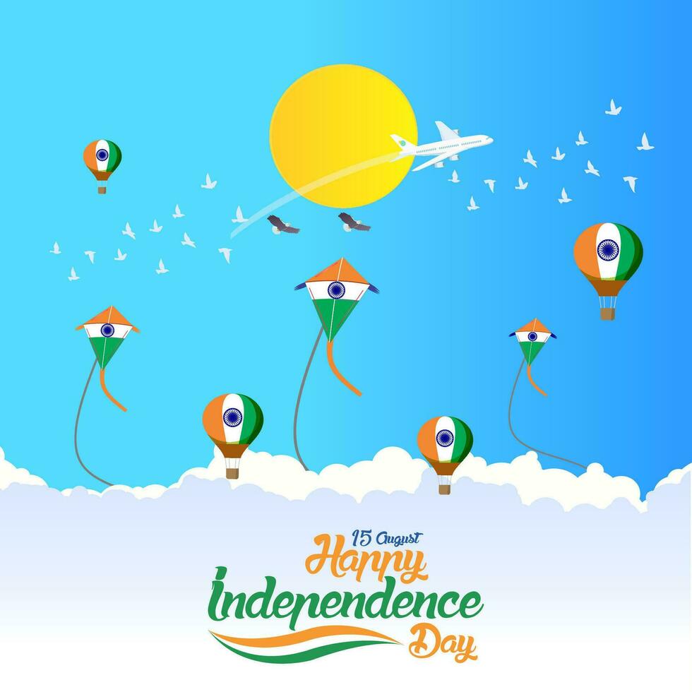 6 anos feliz indiano independência dia celebração tipográfico Projeto vetor ilustração