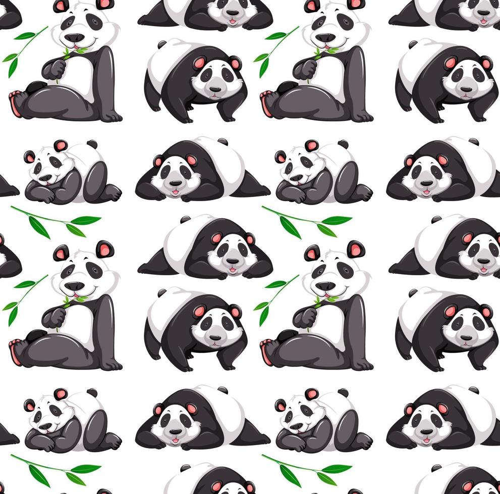 padrão sem emenda com panda em muitas poses em fundo branco vetor