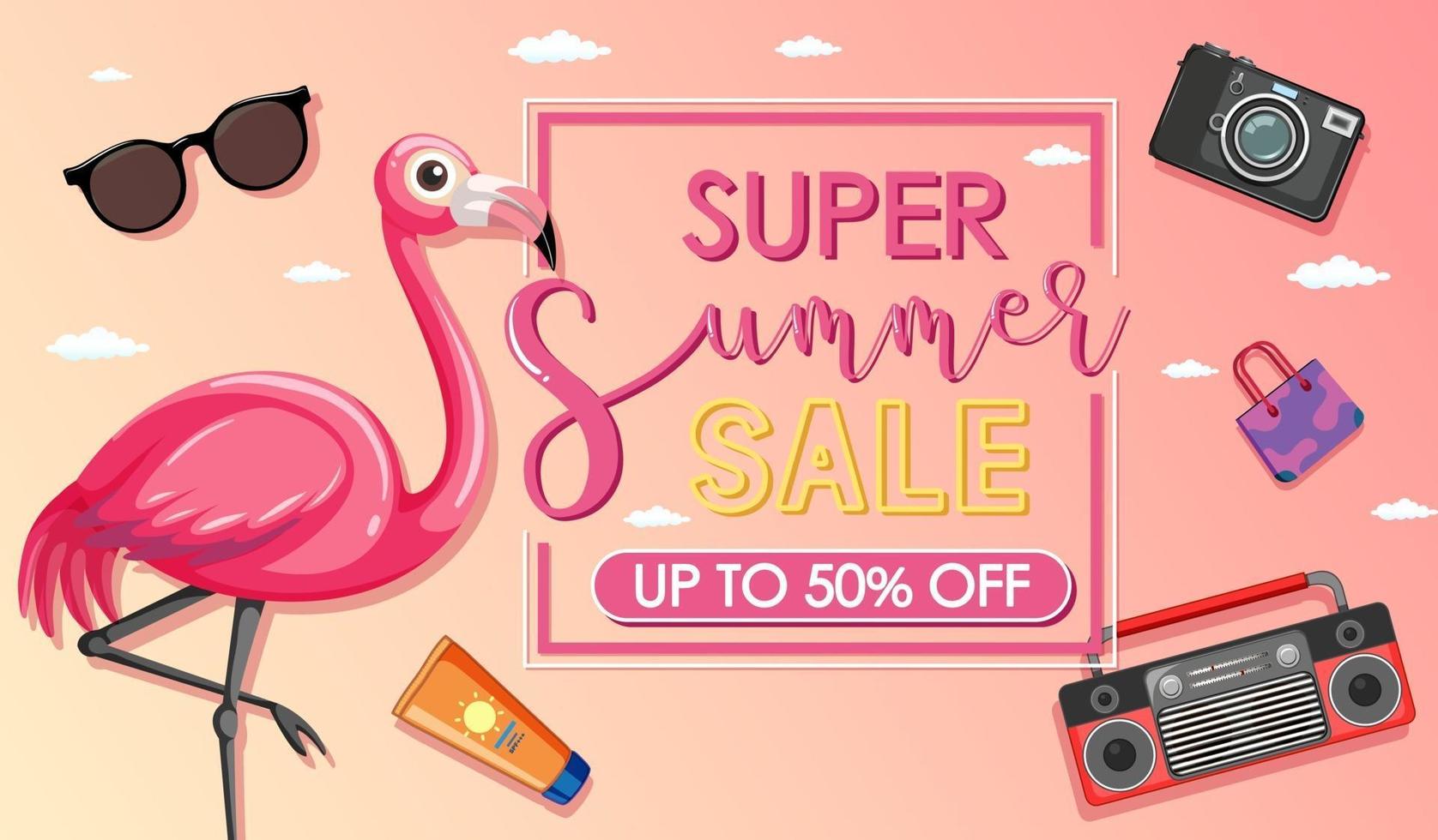 super banner de liquidação de verão com um flamingo vetor