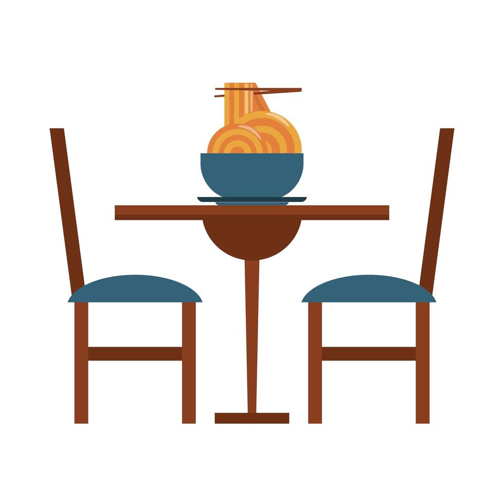 restaurante comida e culinária comida chinesa e espaguete com pauzinho sobre uma mesa de restaurante ícone desenhos animados ilustração vetorial design gráfico vetor