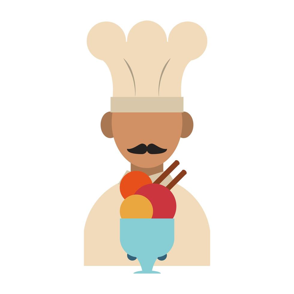 restaurante comida e culinária chef avatar e copo com ícone de sorvete desenhos animados ilustração vetorial design gráfico vetor