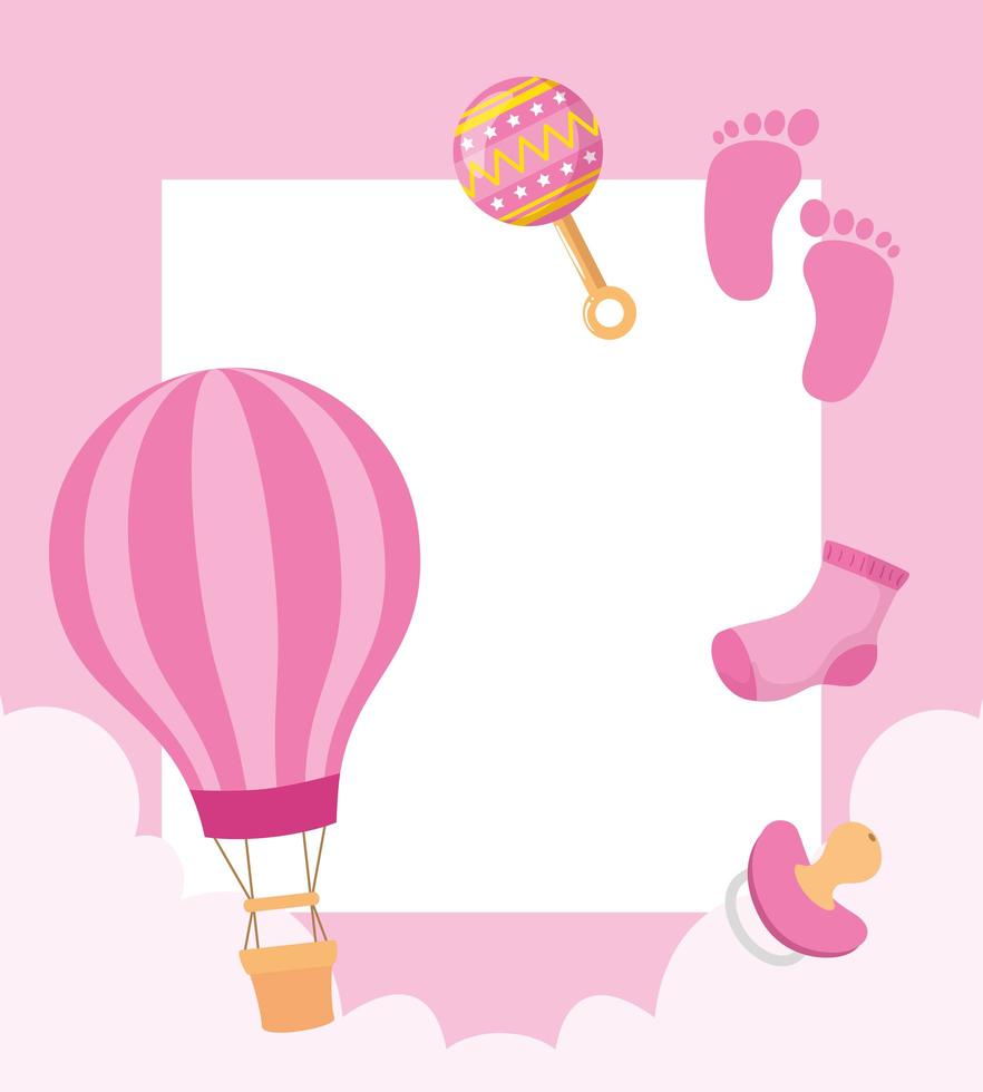 balão de ar quente com ícones fofos para bebê vetor