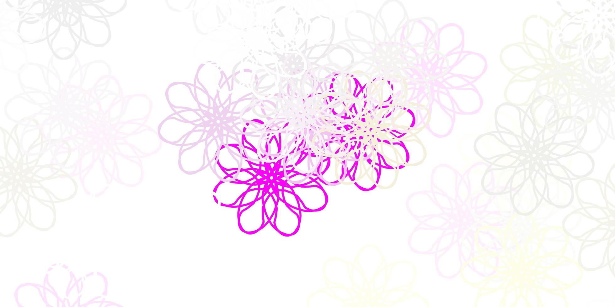 padrão de doodle de vetor rosa claro amarelo com flores
