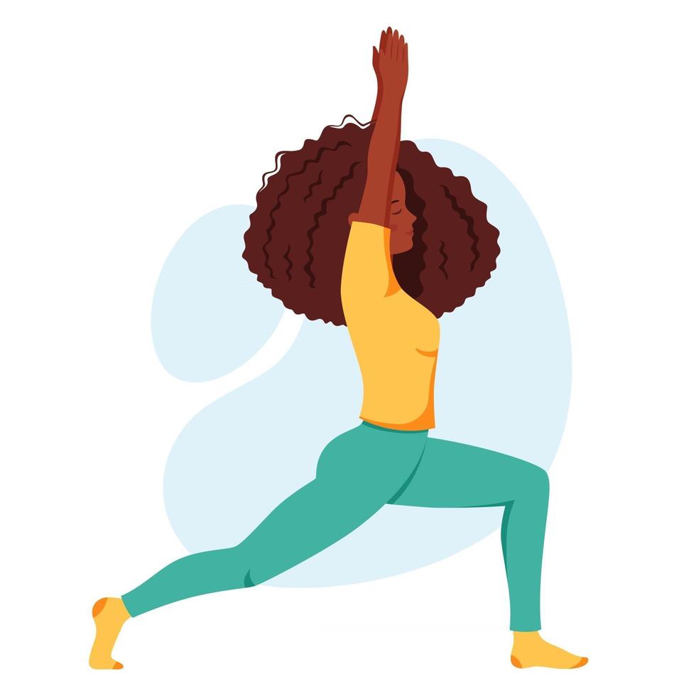 mulher afro-americana praticando ioga. estilo de vida saudável, relaxamento, meditação vetor