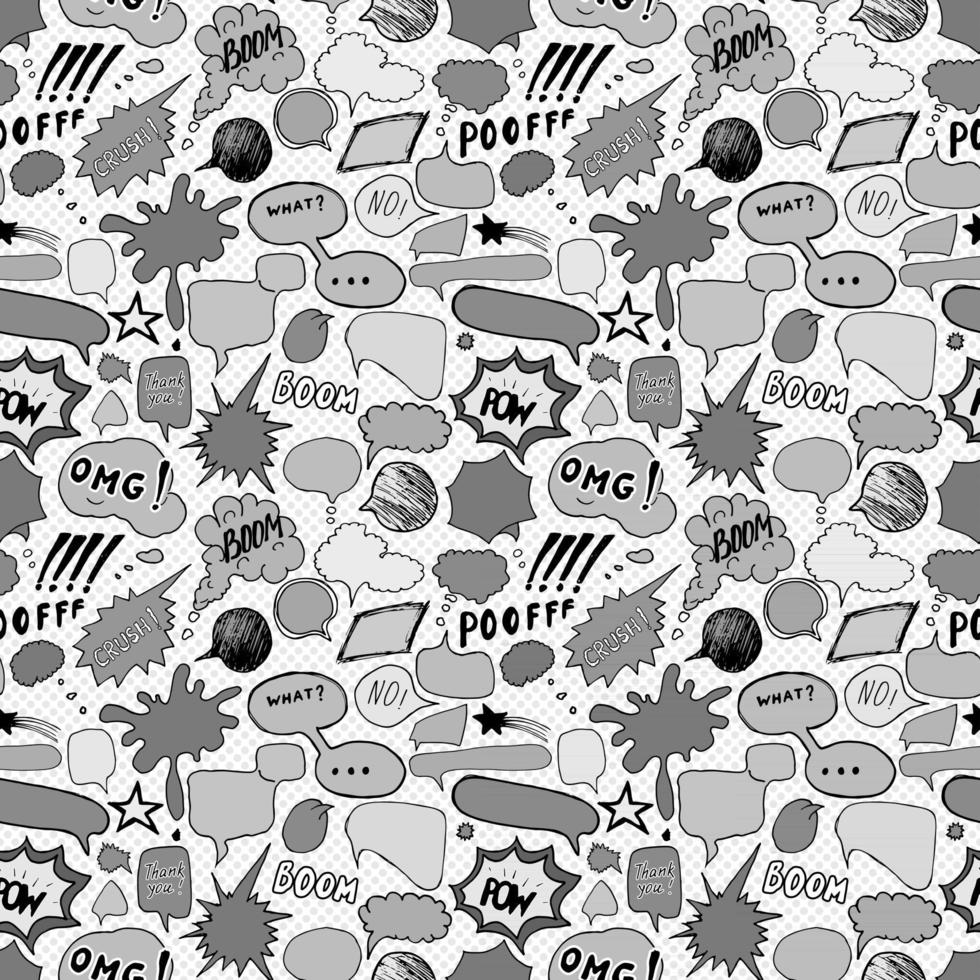 Seamless pattern background com balões de fala de quadrinhos desenhados à mão, ilustração vetorial vetor