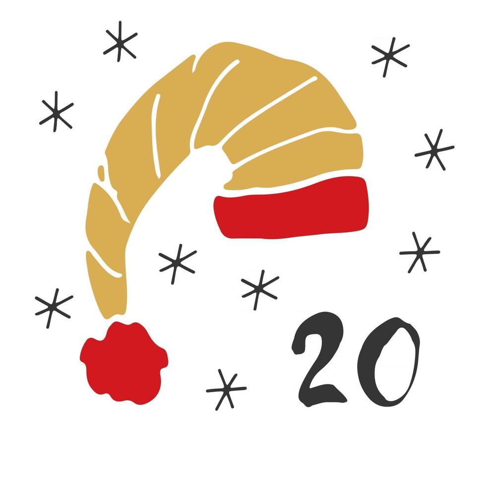 calendário do advento do Natal. elementos e números desenhados à mão. design de cartão de calendário de férias de inverno, ilustração vetorial vetor