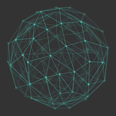 Globo 3d poligonal com pontos e linhas de conexão. vetor