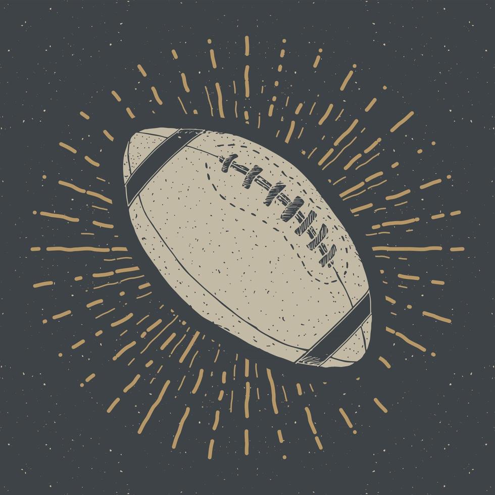futebol, rótulo vintage de bola de rugby, esboço desenhado à mão, emblema retro texturizado grunge, impressão de t-shirt com design de tipografia, ilustração vetorial vetor