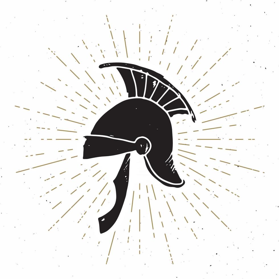 rótulo vintage de capacete romano antigo, esboço desenhado à mão, distintivo retro texturizado grunge, impressão de t-shirt de design de tipografia, ilustração vetorial vetor