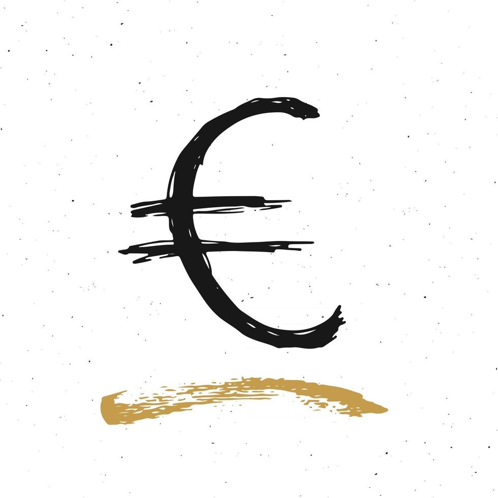 letras de escova do ícone do sinal do euro, símbolos caligráficos do grunge, ilustração do vetor isolada no fundo branco