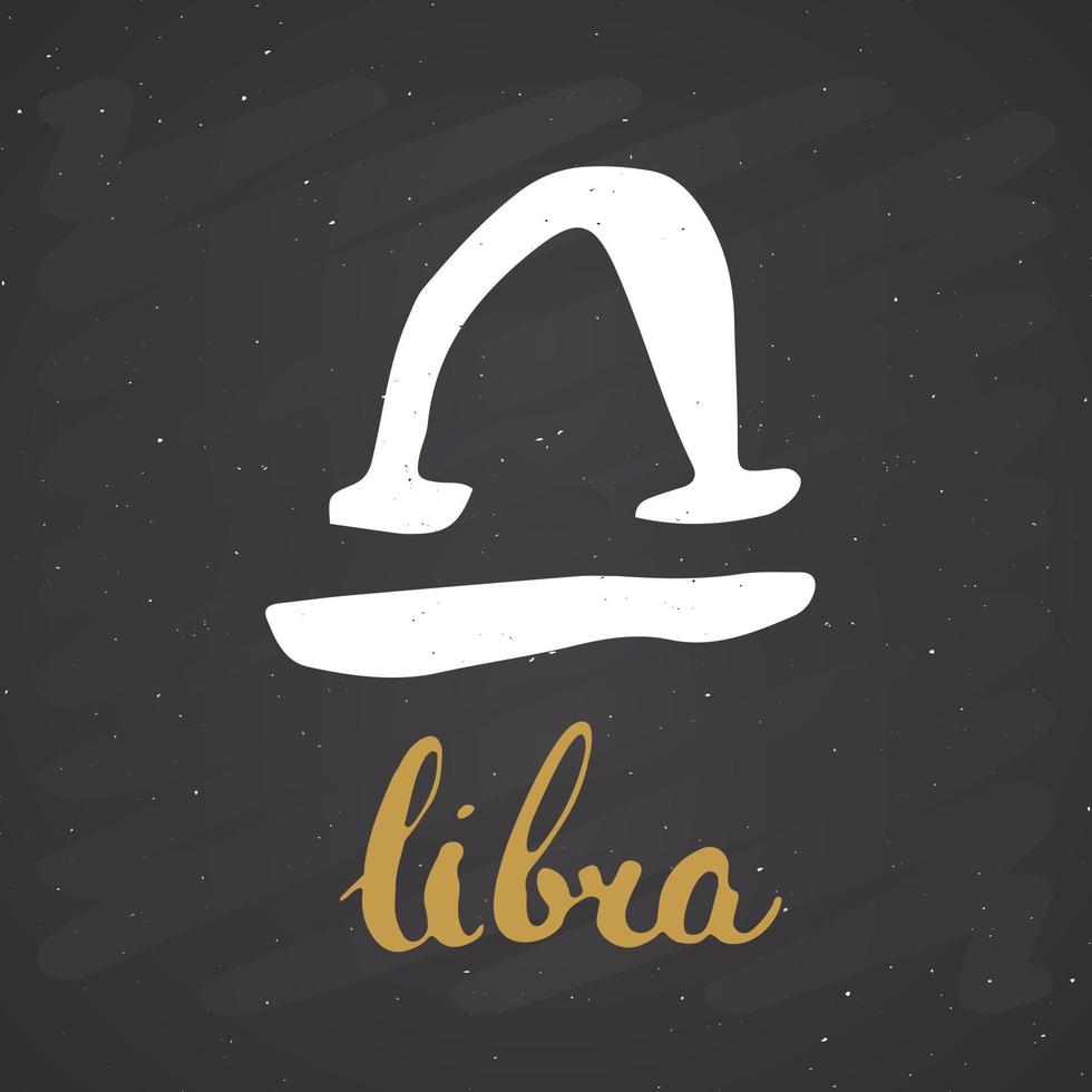 signo do zodíaco libra e letras. símbolo de astrologia horóscopo desenhado à mão, design texturizado de grunge, impressão de tipografia, ilustração vetorial vetor