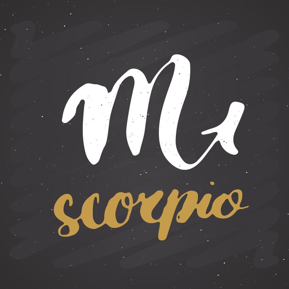 Zodíaco assinar Escorpião e letras. símbolo de astrologia horóscopo desenhado à mão, design texturizado de grunge, impressão de tipografia, ilustração vetorial vetor