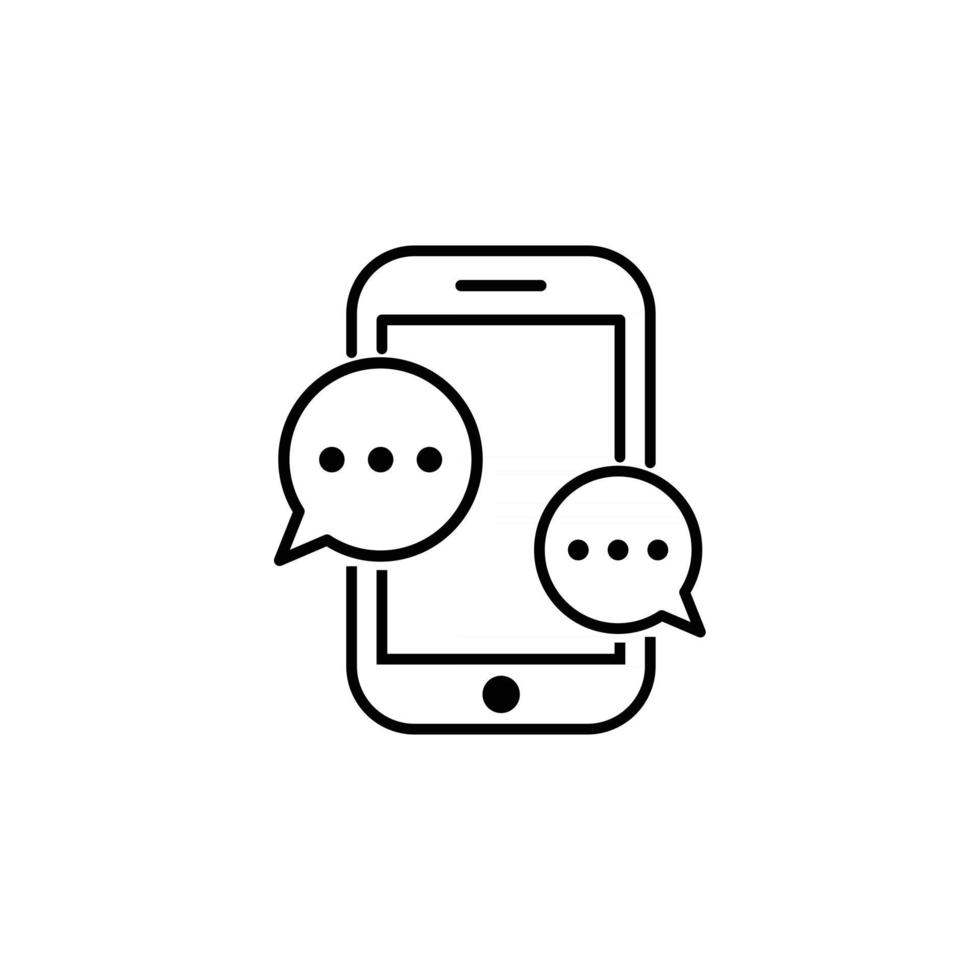 notificações de mensagem de bate-papo de telefone móvel ícone de vetor de estilo de contorno de linha isolado, pictograma de discursos de bolha de bate-papo em smartphone, conceito de conversa online, mensagem falada, conversa, símbolo de diálogo