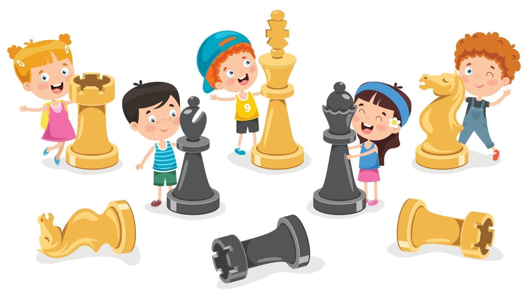 Crianças jogam xadrez jovens meninos e meninas jogando no jogo de  estratégia do clube de xadrez conjunto de ilustração vetorial