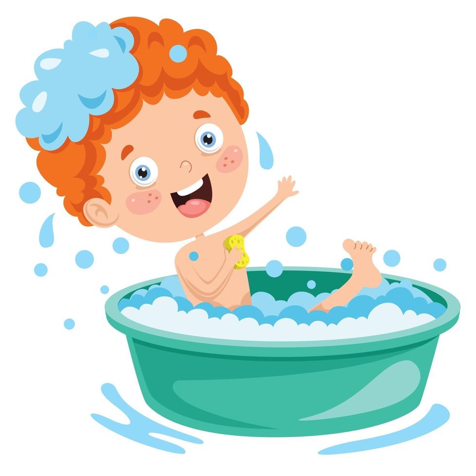 criança engraçada tomando banho vetor