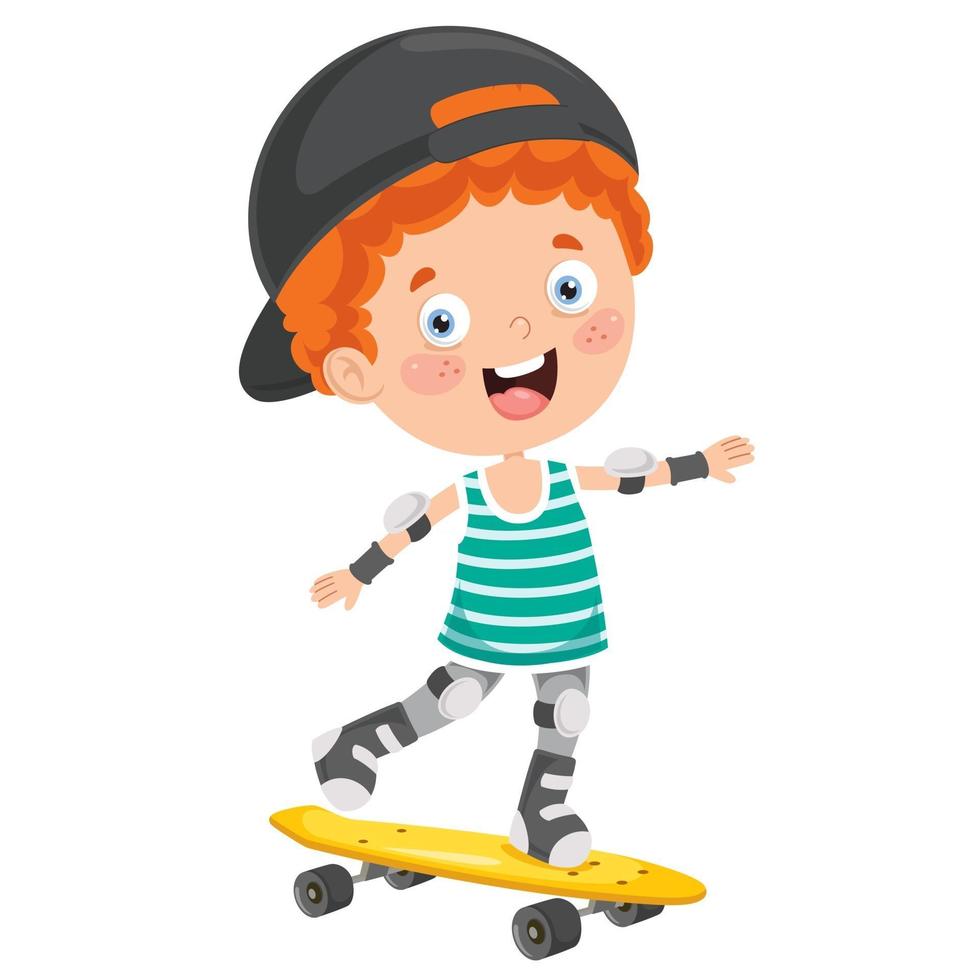 criança feliz andando de skate lá fora vetor