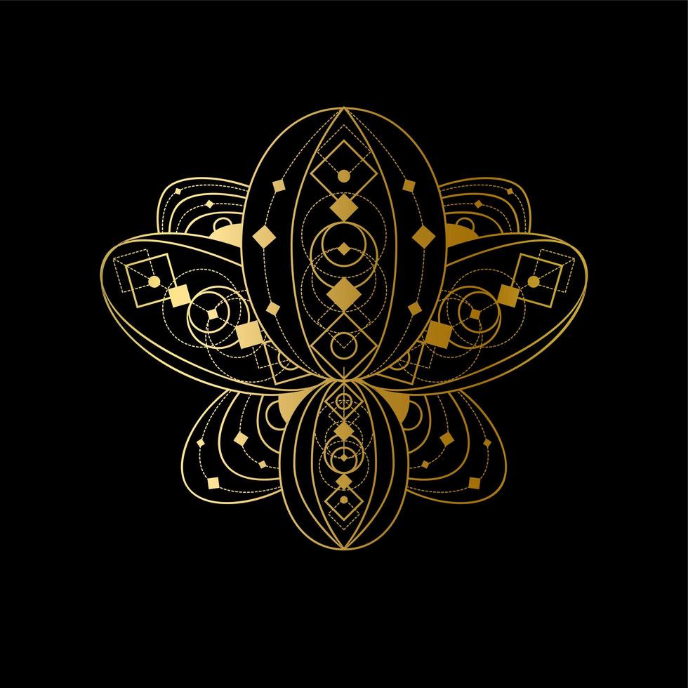 flor de lótus com ilustração linear geométrica de ornamento abstrato dourado vetor