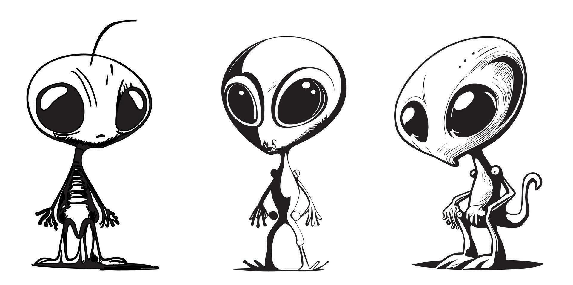 conjunto do alienígenas esboço mão desenhado vetor ilustração dentro desenho animado estilo