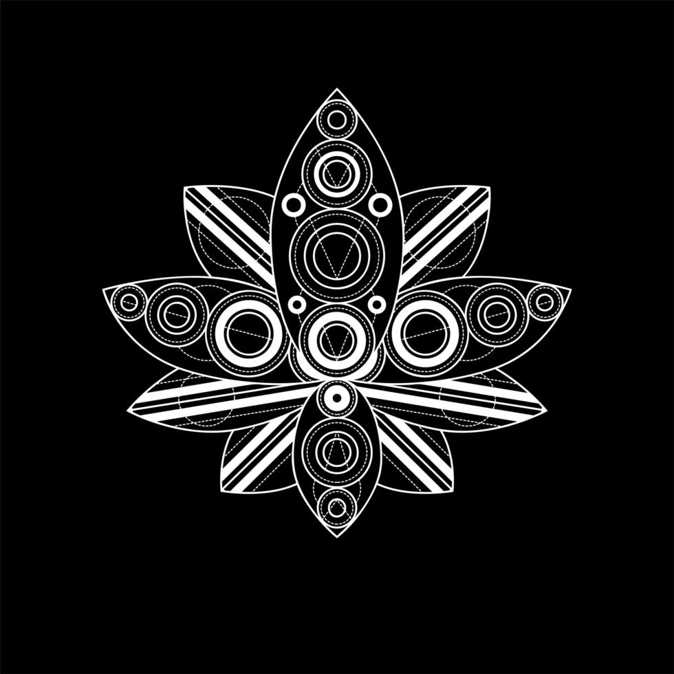 flor de lótus com ilustração linear vetorial de ornamento geométrico vetor