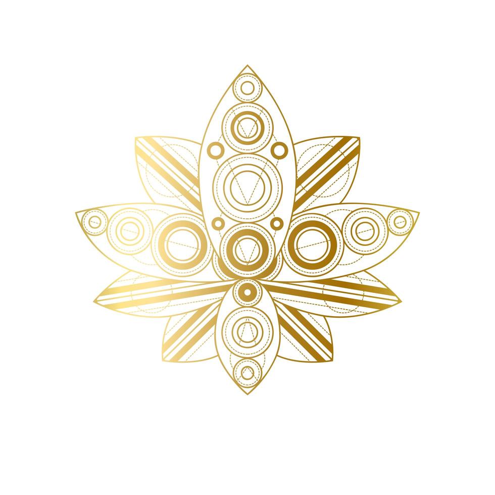 flor de lótus com ilustração linear do vetor geométrico ornamento dourado