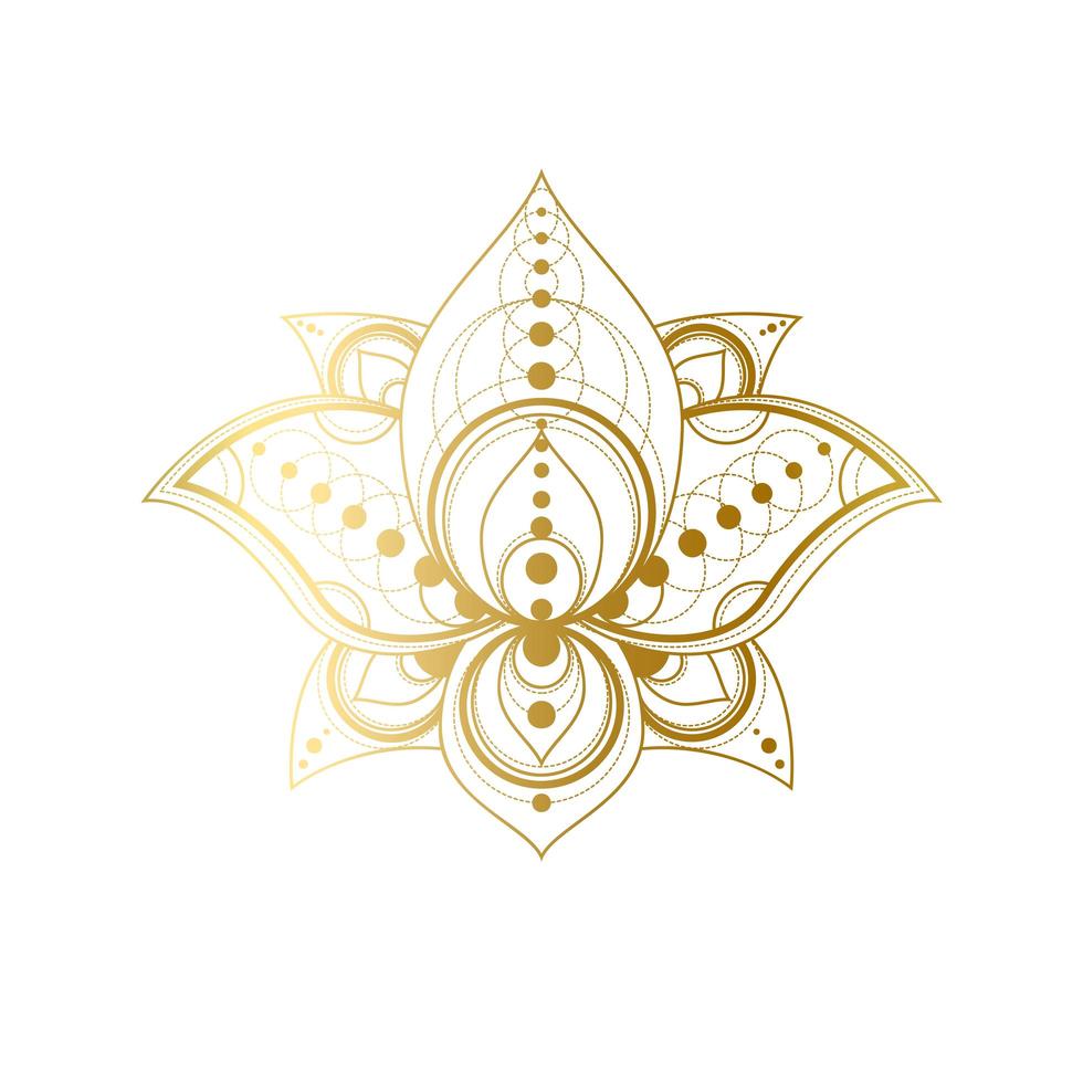 flor de lótus com ilustração linear do vetor geométrico ornamento dourado