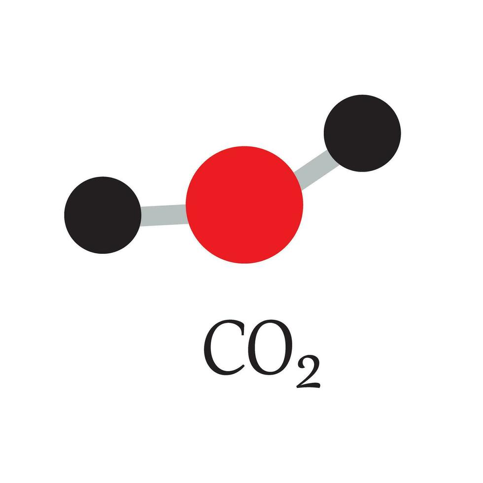 modelo do carbono dióxido co2 molécula e químico fórmulas. geométrico estruturas e ilustração em branco fundo. educacional e estude conteúdo do quimetria alunos. vetor ilustração.
