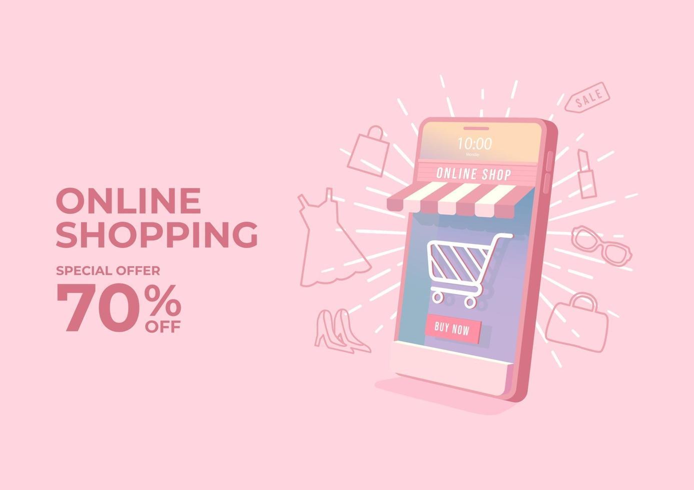 loja online de estilo feminino no celular. campanha de venda e promoção. conceito de banner online de compras. vetor