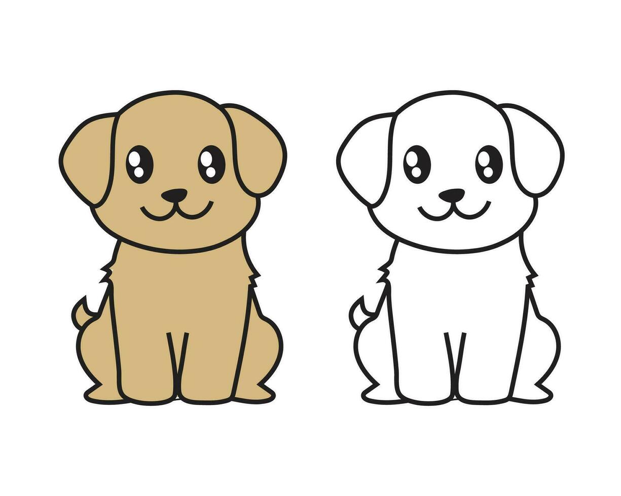 kawaii estilo fofa cachorro personagens adesivo vetor ilustrações com linha arte e colori
