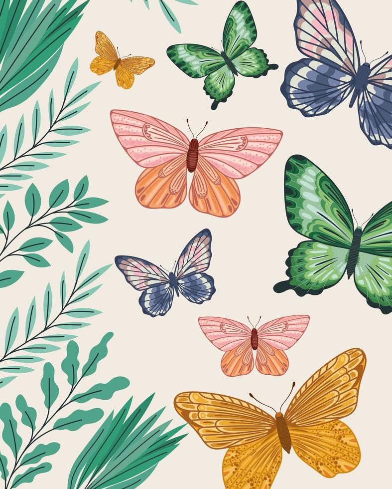 borboletas e plantas vetor