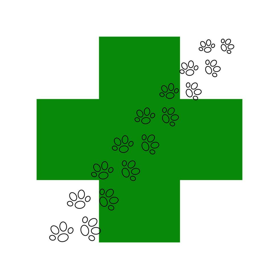 gato animal pata impressões e Cruz símbolo veterinário clínica simples minimalista logotipo vetor ilustração, doméstico animais de estimação saúde Cuidado conceito