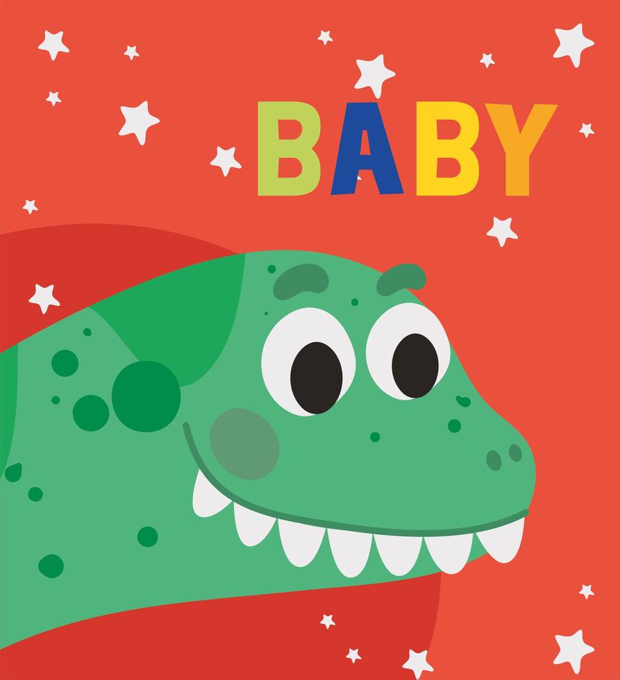 letras de bebê e ilustração de uma criança de um dinossauro verde escuro vetor