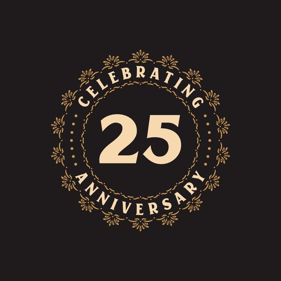Celebração de 25 anos, cartão de felicitações para o aniversário de 25 anos vetor