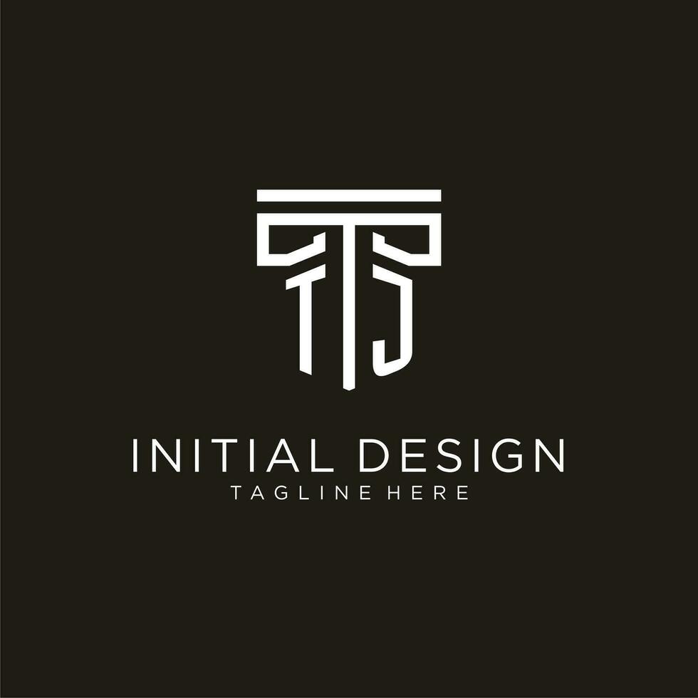 tj inicial logotipo com geométrico pilar estilo Projeto vetor